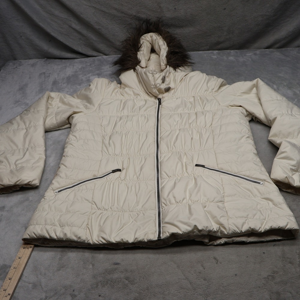 Columbia Jacket Women XL White Sparks Lake Insulated Thermal Coil Faux Fur Hood